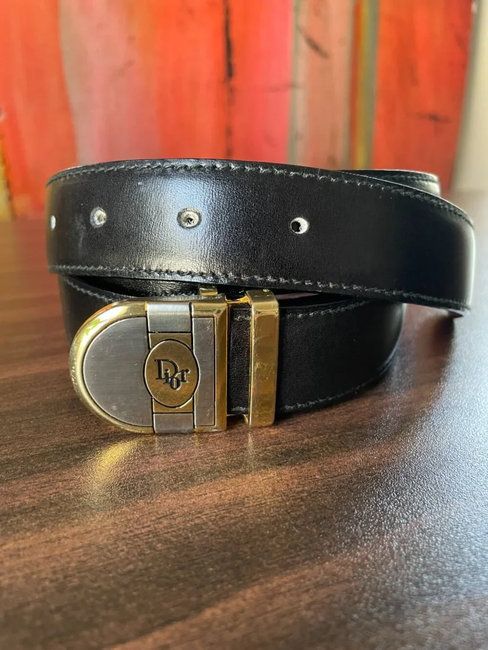 Christian Dior Vintage Reversible Leather Belt — Black, Sz 42, Italy